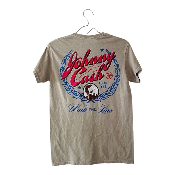 Johnny Cash Tan Graphic T Shirt Women’s Size Small Short Sleeve Cotton Tee NEW - Picture 2 of 8